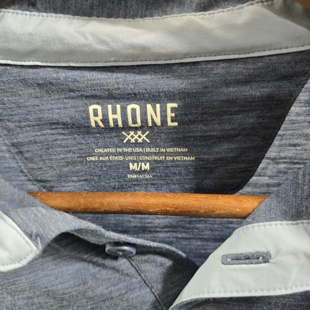Rhone Shirt Mens Medium Blue Polo Wool Blend Long Sleeve Henley